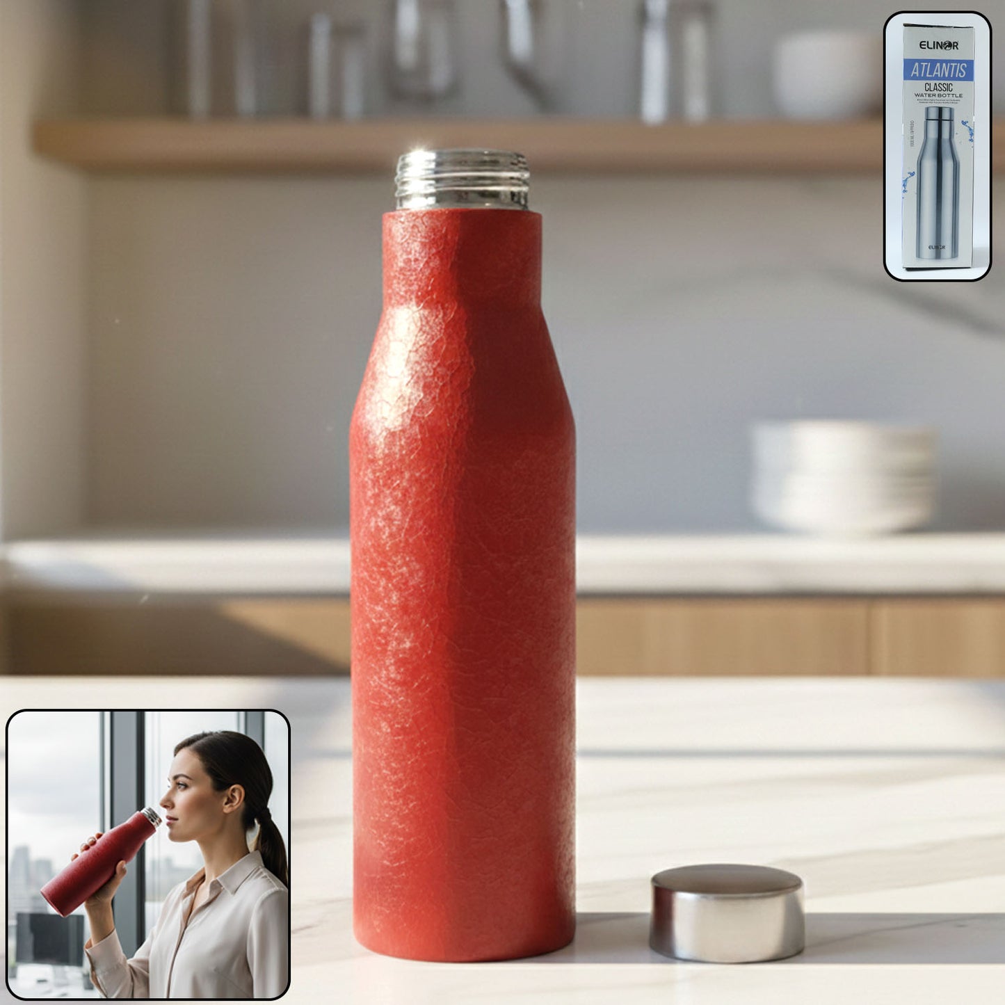 Durable Stainless Steel Water Bottle - 1000 ML Capacity, Red Color - Happy Price - Image 2