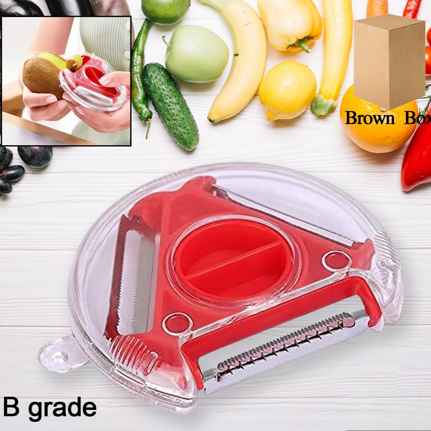 3 In 1 Multi Function Three Use Rotary Hanging Round Planer Peeler And Cutter Vegetable Slicer Kitchen Tools Kitchen Gadgets (B Grade) - Happy Price - Image 1