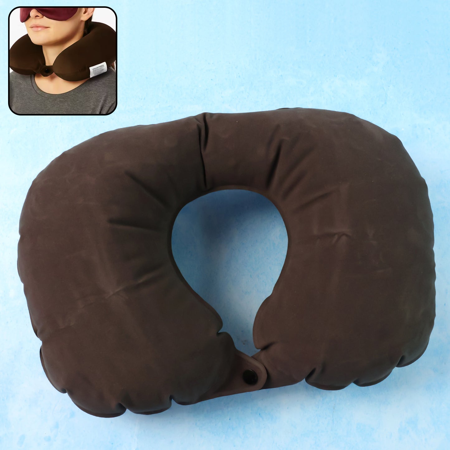 Inflatable U-Shaped Travel Neck Pillow with Snap - Compact & Comfortable for Journeys - Happy Price - Image 2