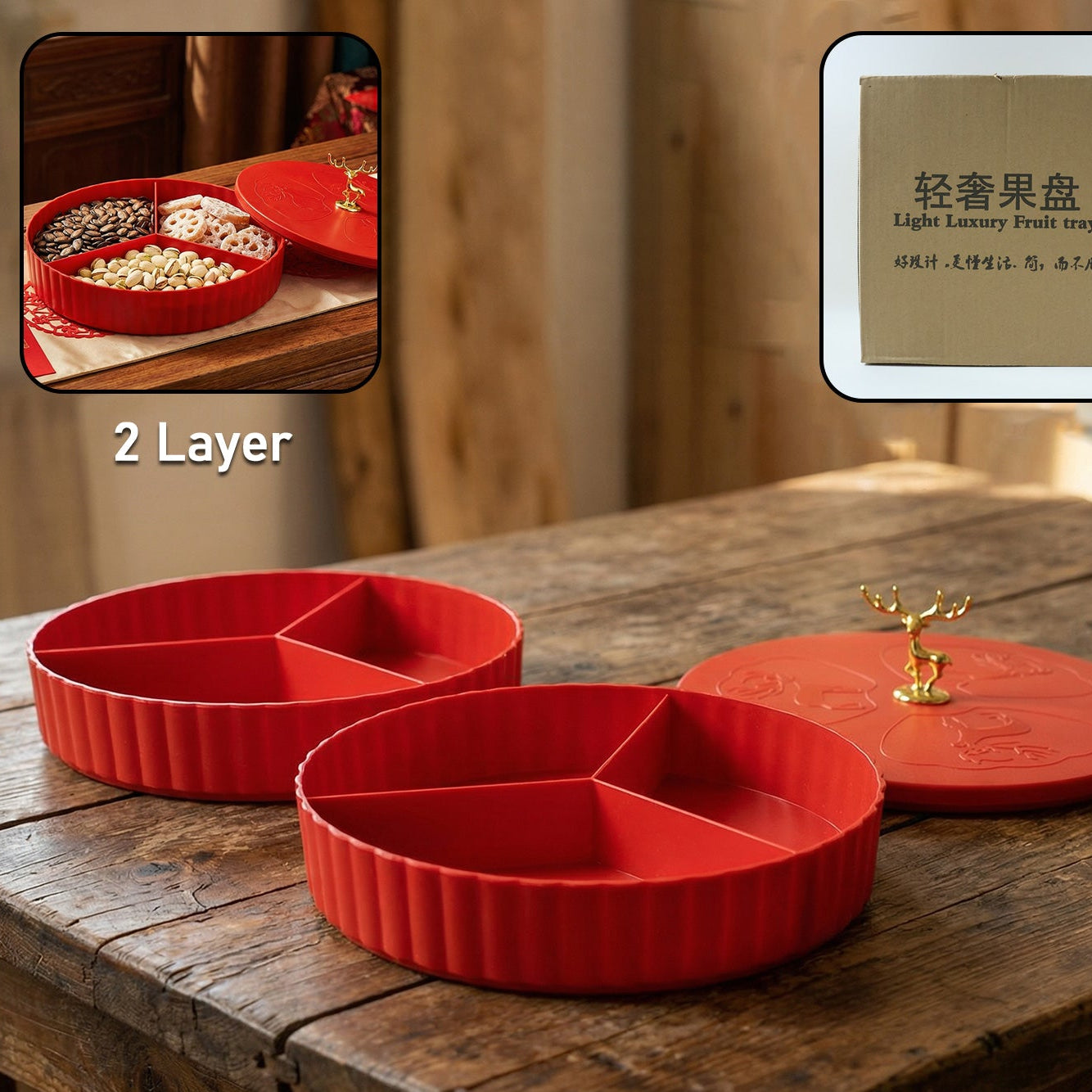 2 Tier Serving Tray with Lid for Dry Fruits & Snacks - 1 Pc - Happy Price - Image 1