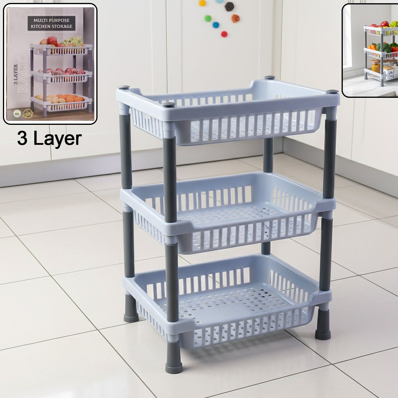 3-layer Multipurpose Kitchen Storage Basket Rack