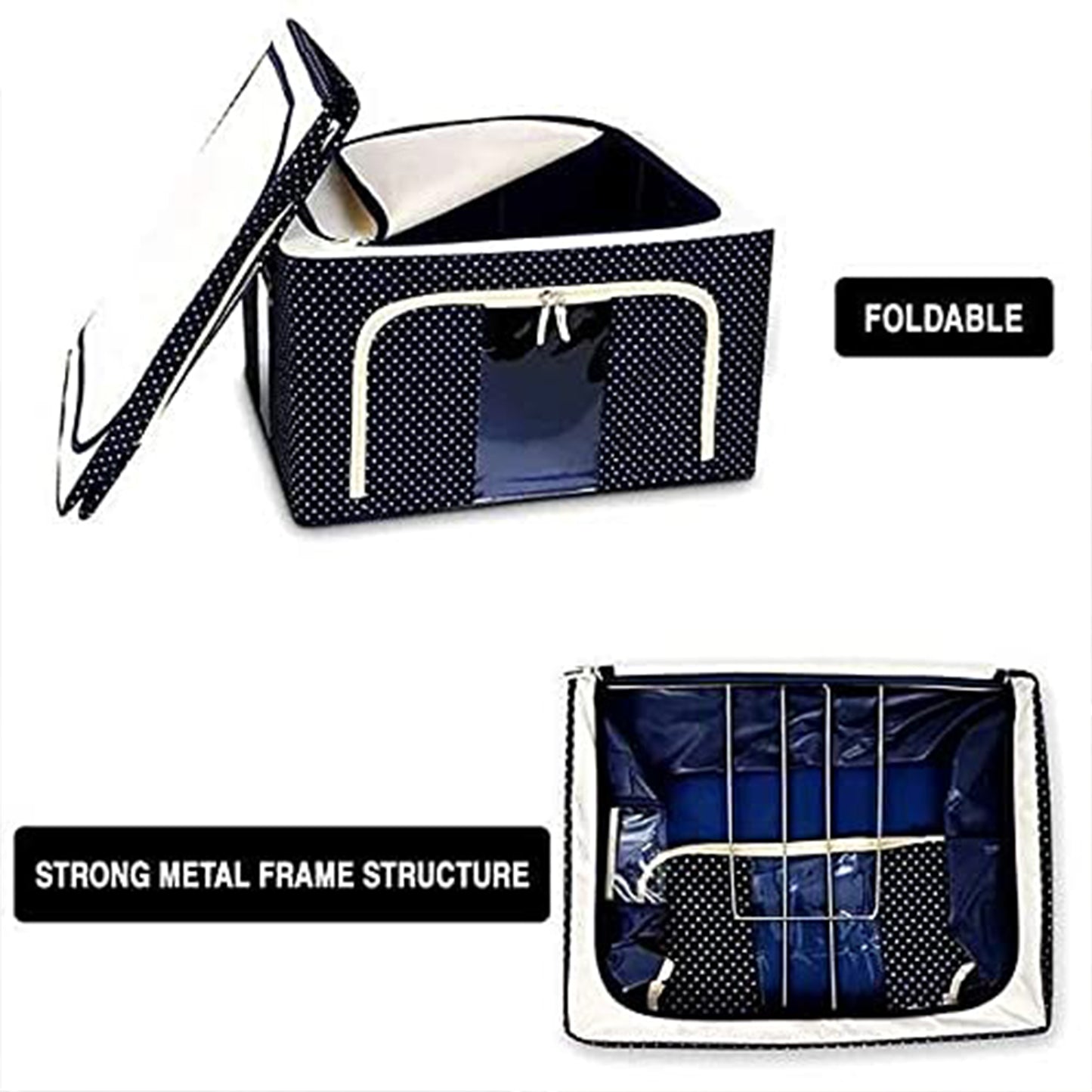 Foldable Steel Frame Clothes Living Storage Organizer Handled Bag Box For Large Size Bedding Blankets Women Saree Toys  Cloth Storage Box  Bag (66 Liter) - Happy Price - Image 5