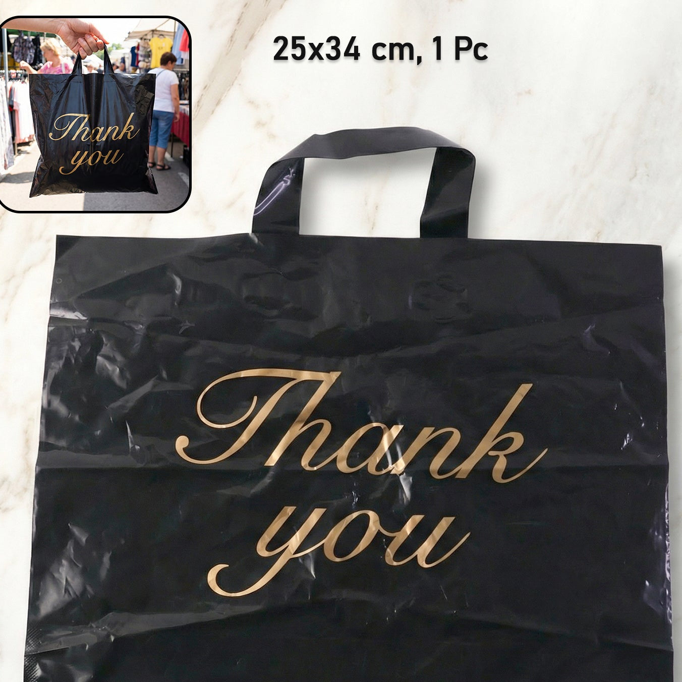 Thank You Printed Carry Bag - 25x34 Cm, 1 Piece - Happy Price - Image 1