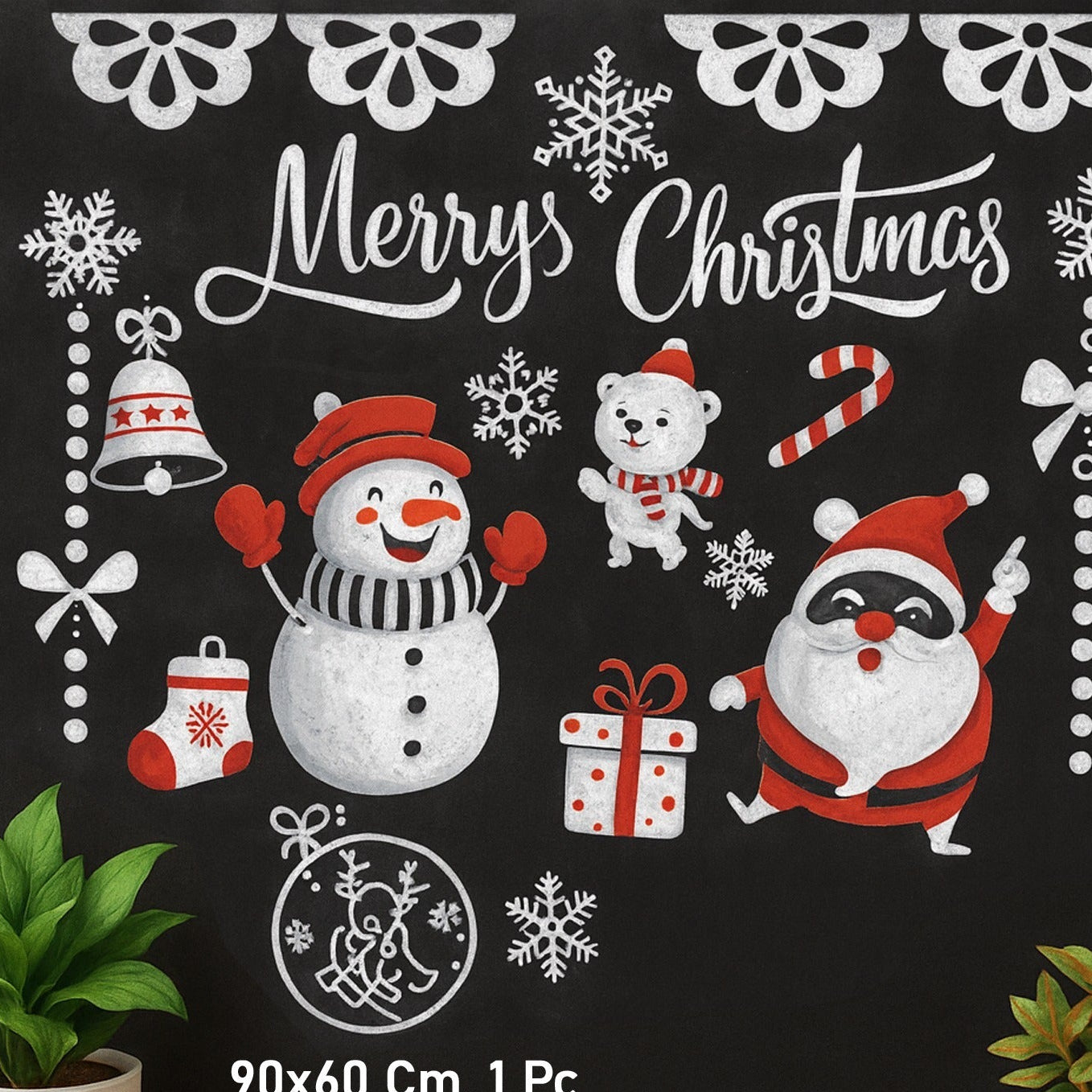 Christmas Theme Wall Sticker - Santa, Snowman & Snowflake Design - 90x60 cm (1 Pc) - Happy Price - Image 1