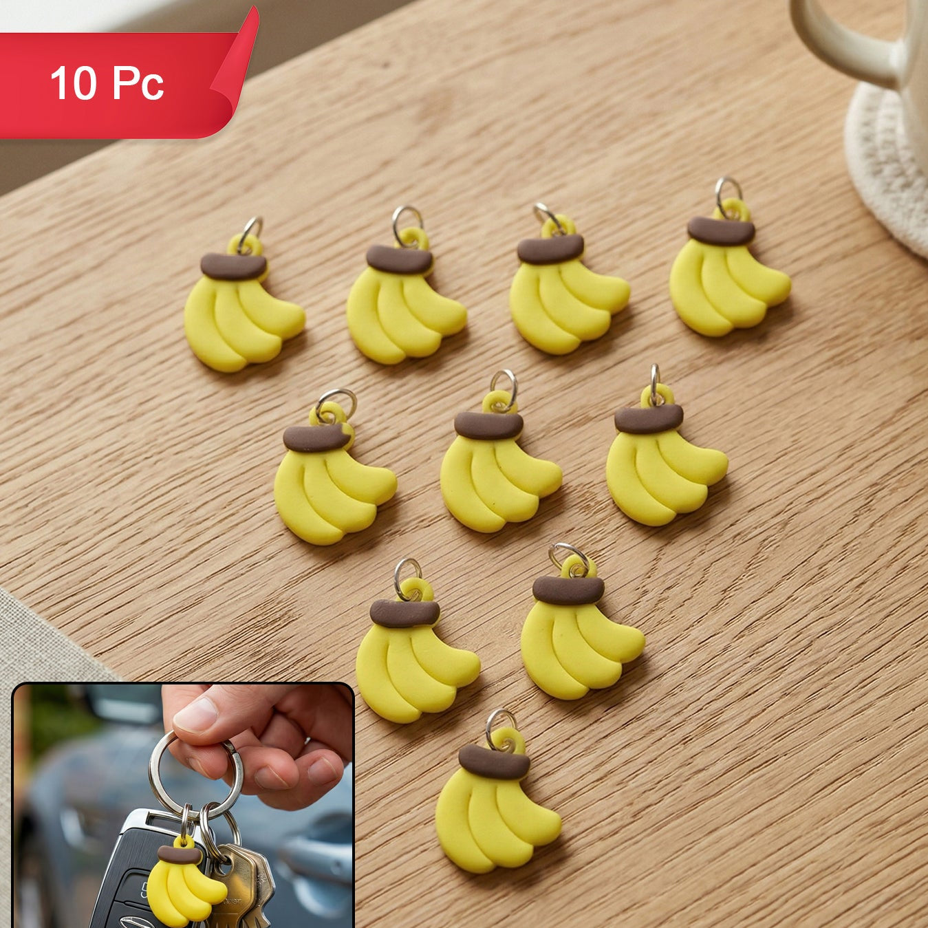 Cute Banana Shape Bag Charm Keychain Set (10 Pc)