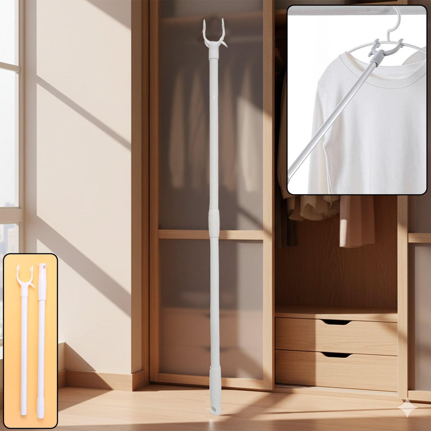 120 cm Long Reach Clothes Hook Rod (1 Pc) - Extended Laundry Pole for High Wardrobes - Happy Price - Image 2