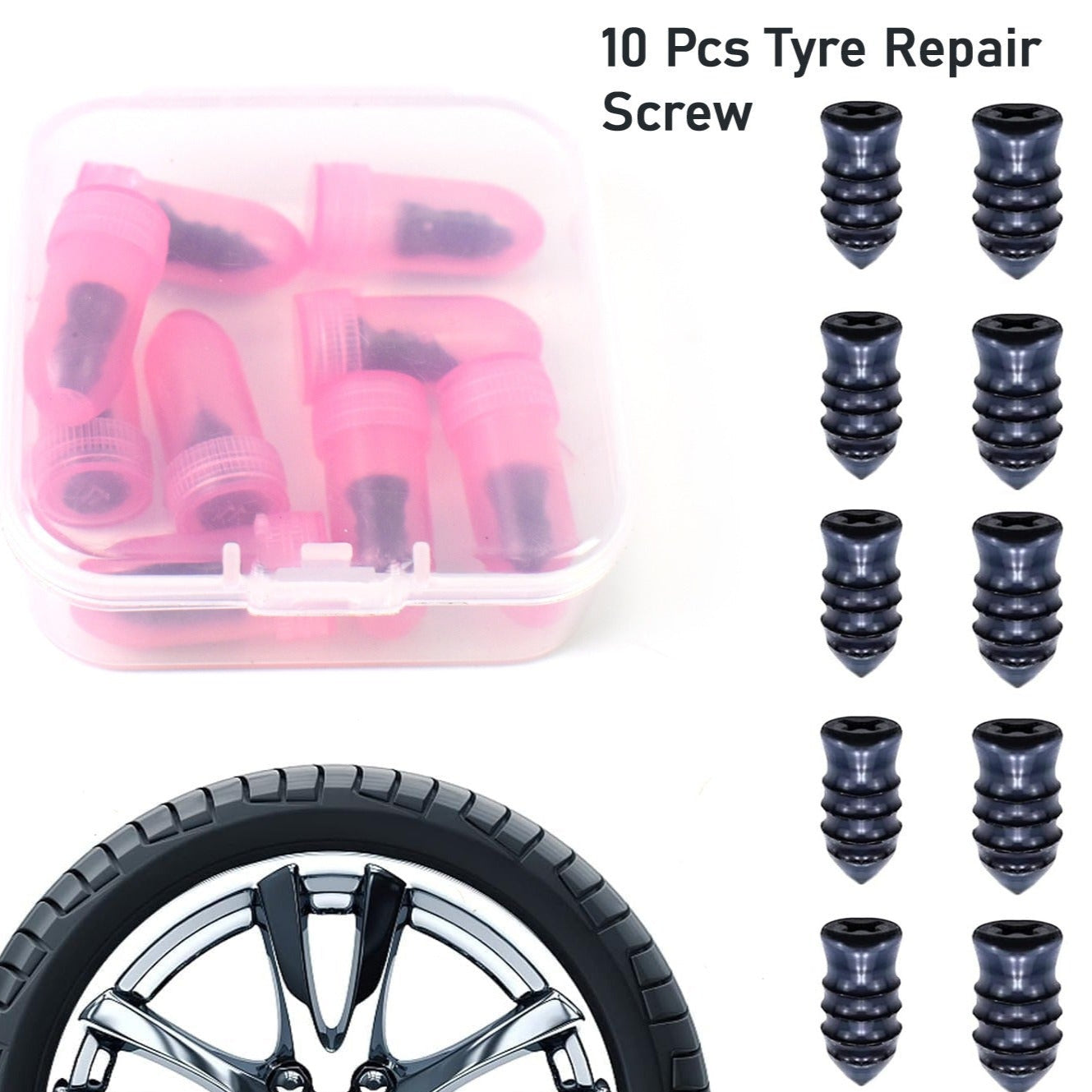 Tire Repair Rubber Nail Car Tire Repair Nails Tire Repair Pink (10 Pcs Set) - Happy Price - Image 1