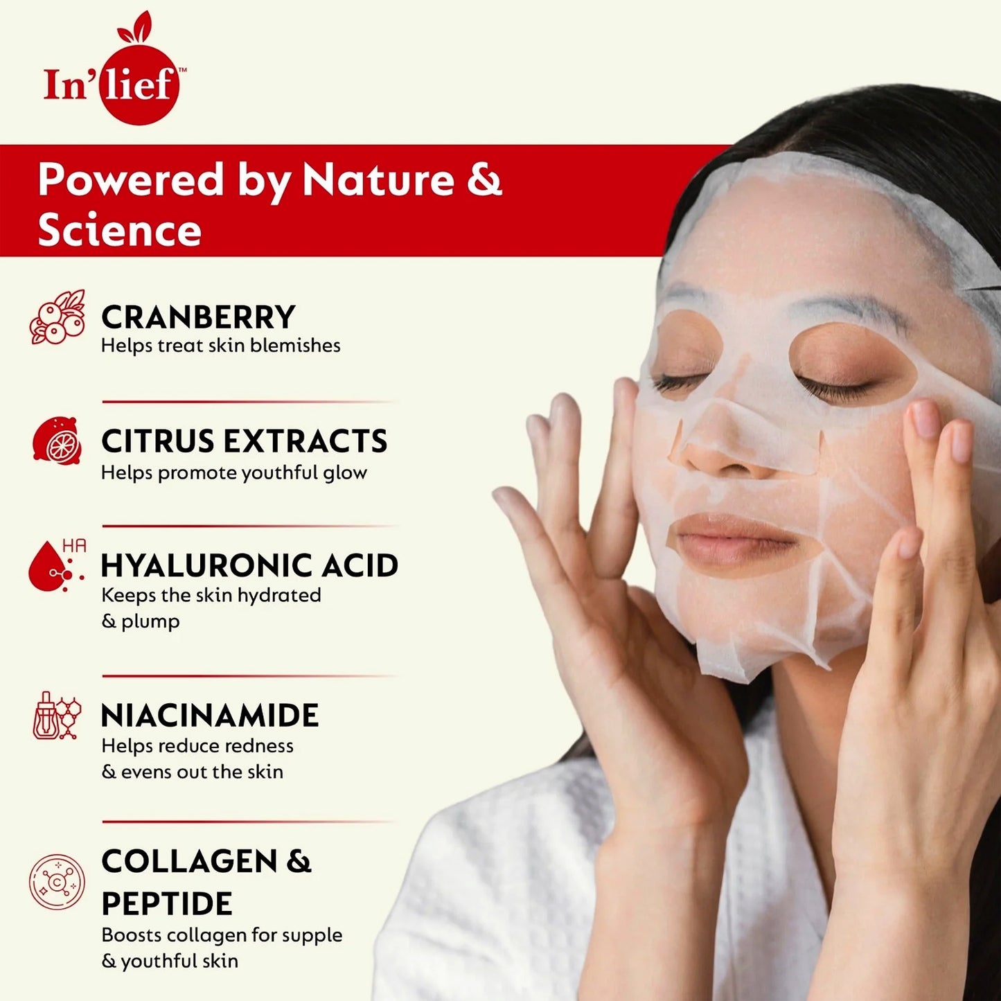 Inlief Vitamin C 0.5% Hydrating Brightening Facial Sheet Mask - 1 Pc - Happy Price - Image 4
