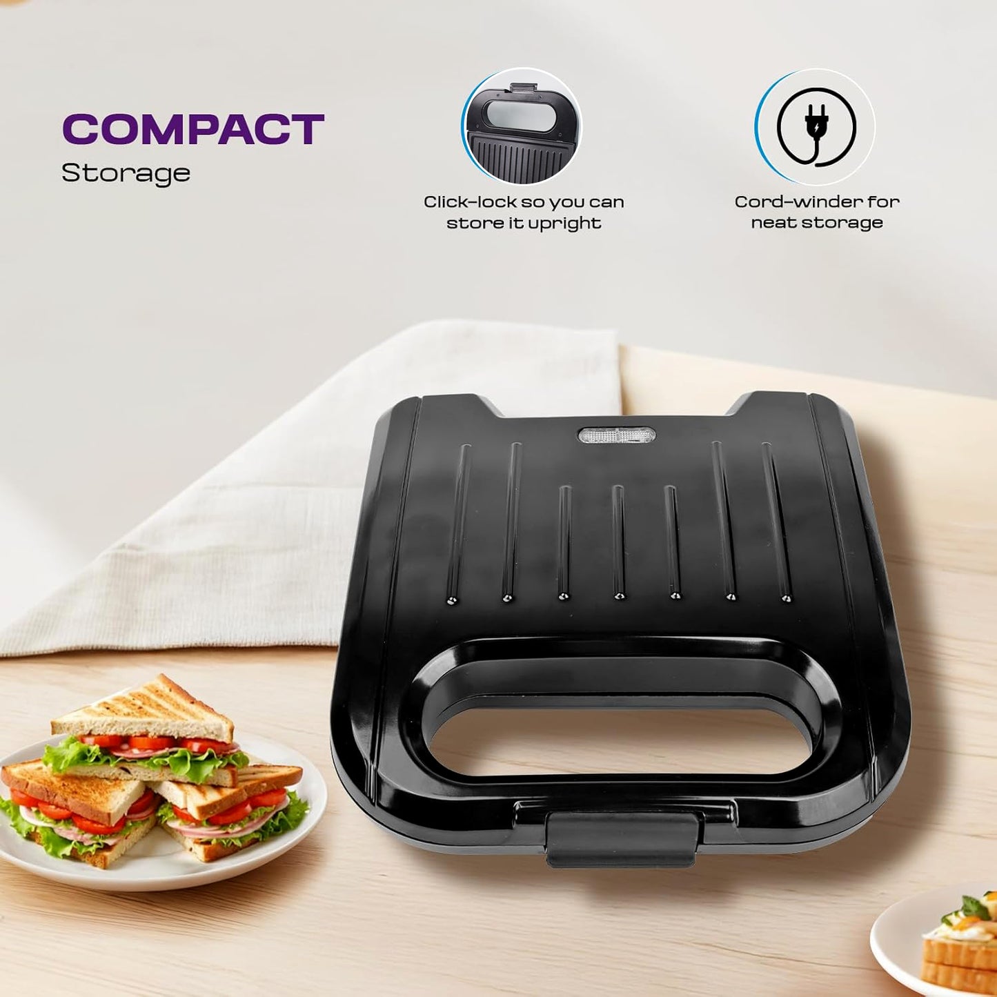 Orbit 800W Sandwich Maker with Non-Stick Plates - Quick Toasting - Happy Price - Image 6