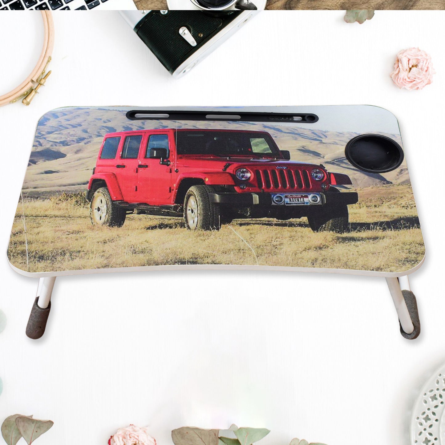 Foldable Cartoon Design Laptop Table with Cupholder and Drawer - 58x39 cm - Happy Price - Image 4