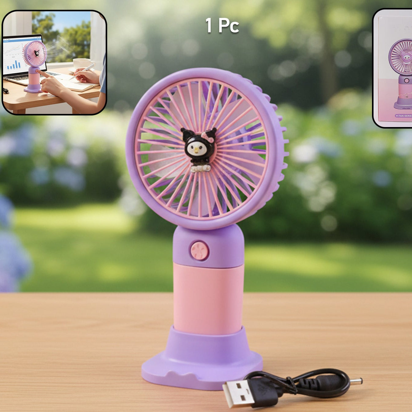 Cute USB Rechargeable Mini Desktop Fan with Stand for Office & Home - Happy Price - Image 1