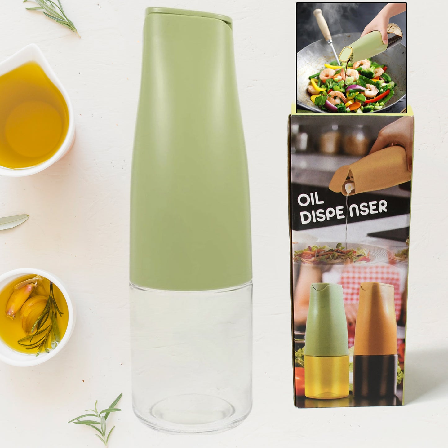 Oil Dispenser 500ml Cooking Oil Dispensing Cruets Oil Bottle With Automatic Open Lid Kitchen Glass Oil Pot Cooking Oil Bottle For Kitchen Grilling Frying (500 Ml) - Happy Price - Image 2