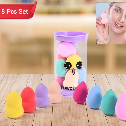 Makeup Beauty Powder Puff (8 Pcs Set  With Case  Mix Color) - Happy Price - Image 1