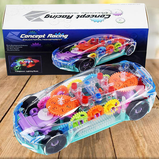Automatic 360 Degree Rotating Transparent Gear Concept Car With Musical And 3d Flashing Lights Toy For Kids Boys  Girls (Multicolor  Battery Not Included) - Happy Price - Image 1