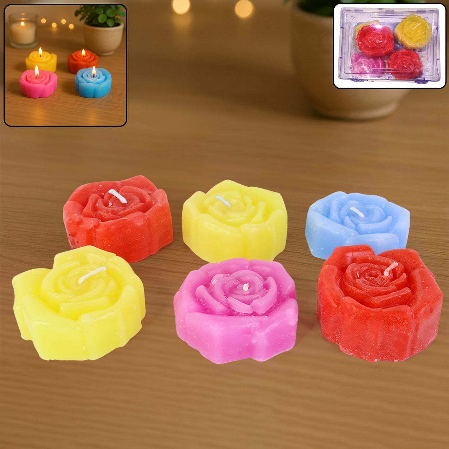 Rose Shaped Wax Candles Set - Pack of 6 Decorative Scented Candles for Home Decor & Gifting - Happy Price - Image 3