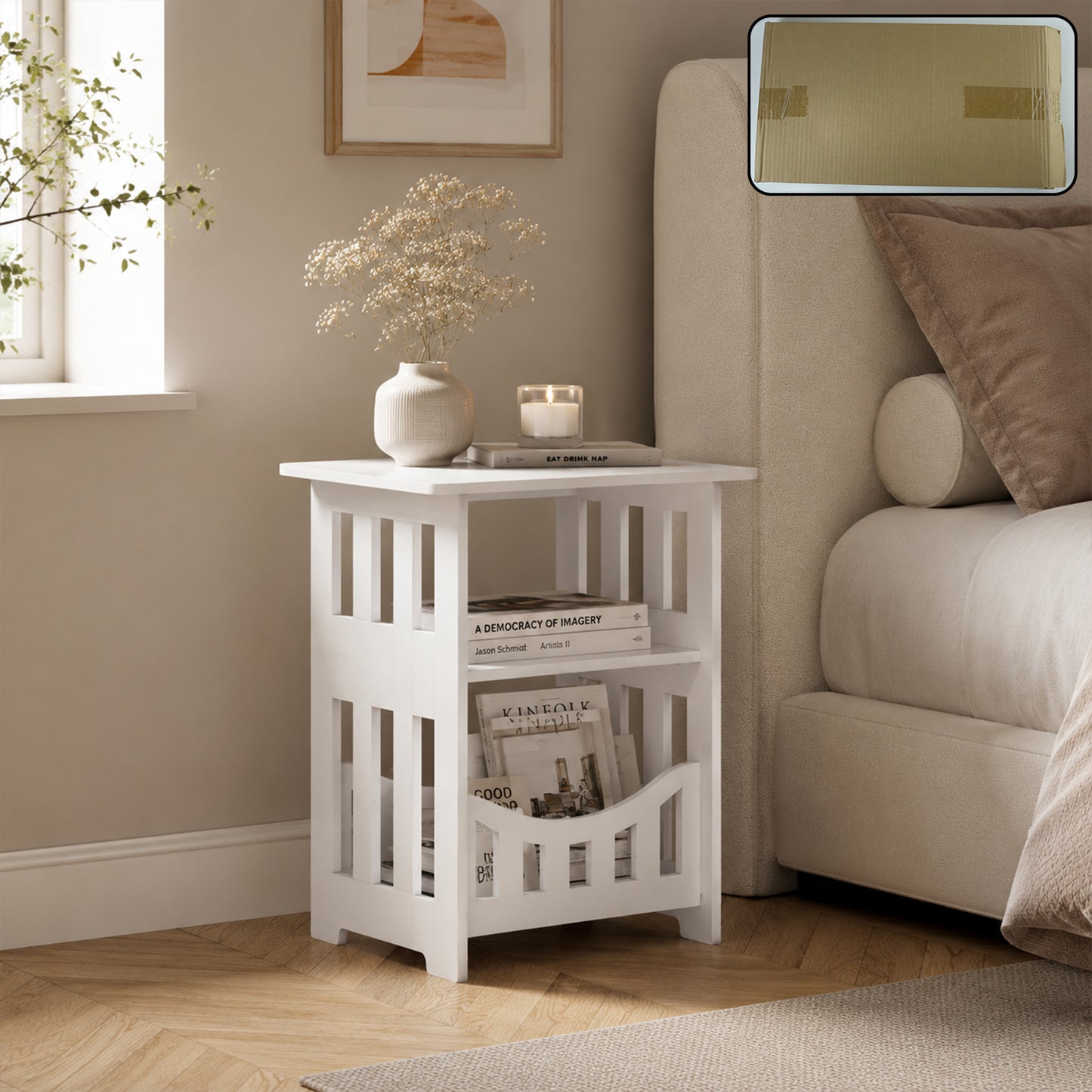 Compact Wooden Style Side Table with Storage Rack - 39.5x22x18 Cm - Happy Price - Image 2