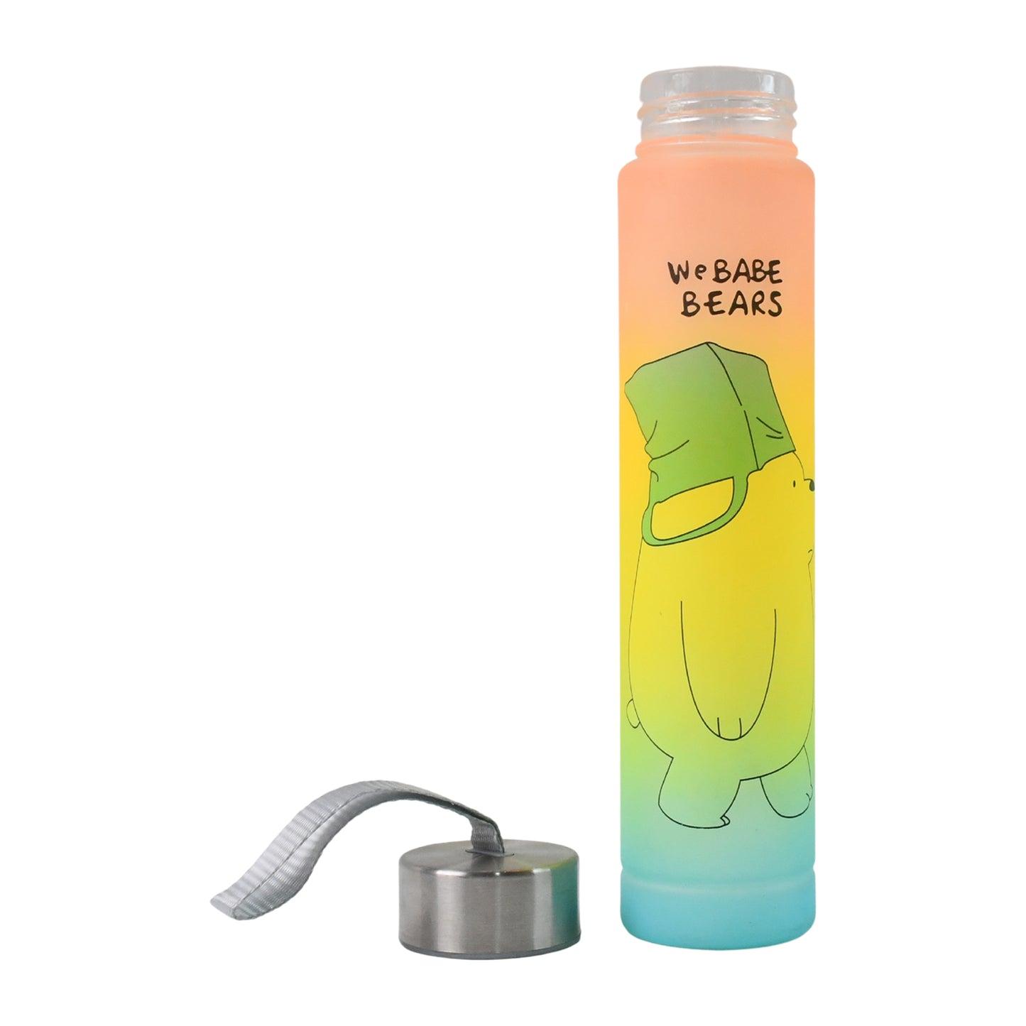 300 ML Cartoon Print Plastic Water Bottle with Leakproof Steel Cap & Strap - Happy Price - Image 2