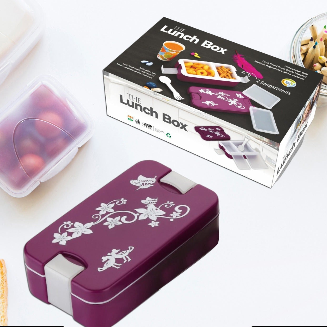 Airtight Lunch Box 2 Compartment Lunch Box Leak Proof Food Grade Material Lunch Box Modern Appearance  Compact Lunch Box With Spoon - Happy Price - Image 1