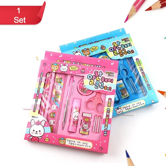 10 Pcs Set Stationary Set Including Pencil Ruler Rubber Pencil Sharpener Glue Ballpoint Pen Scissors Pencil Cover School Office Product Gift - Happy Price - Image 1