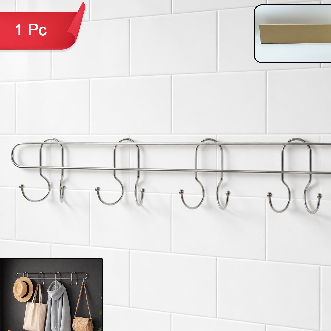 Stainless Steel Wall Hook Rack Organizer - 1 Pc - Great Price - Image 1