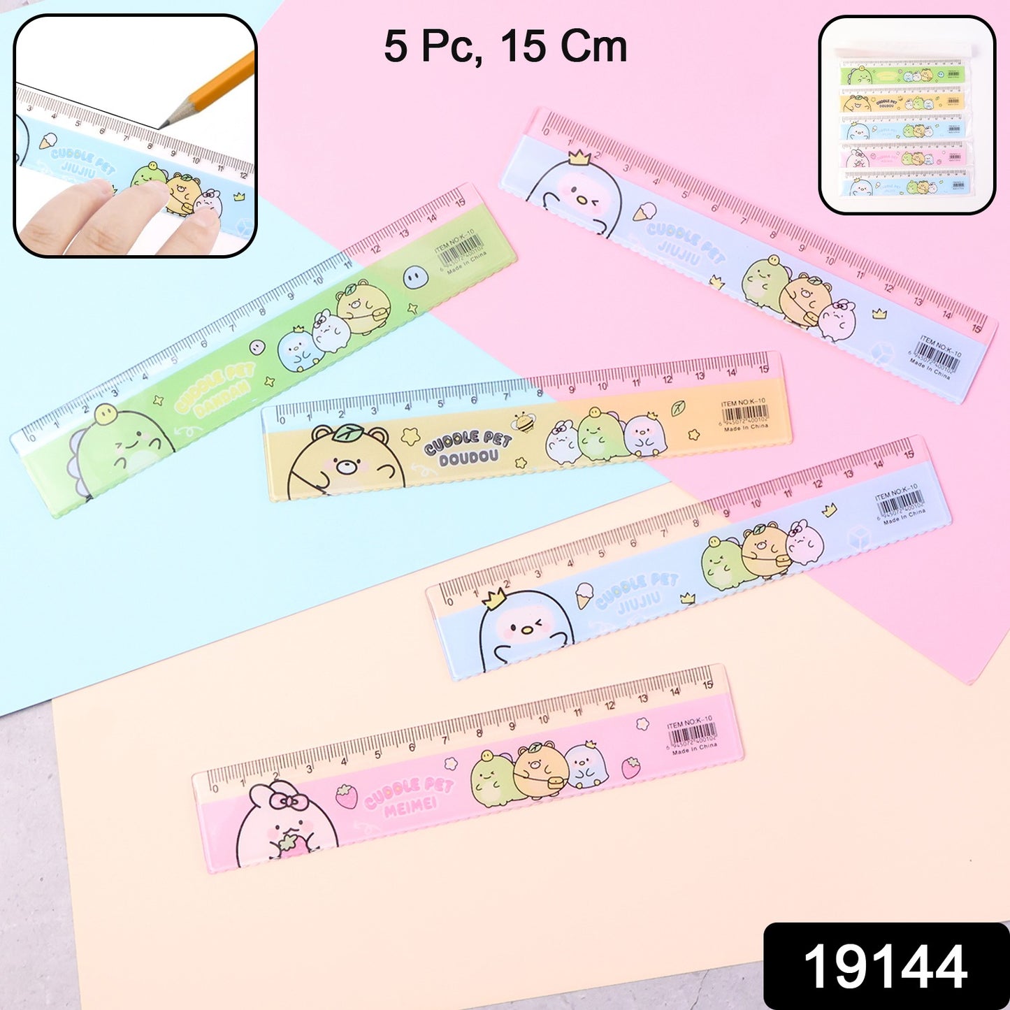 Cute Cartoon Plastic Ruler Set for Kids - 5 Piece School Stationery - Happy Price - Image 1