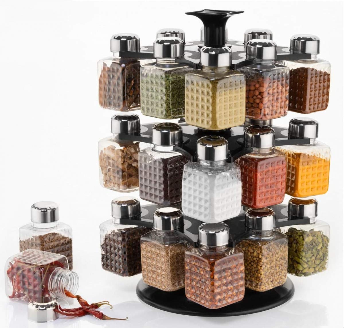 All New Square 24 Bottle Design 360 Degree Revolving Spice Rack Container Condiment Pieces Set Square Small Container - Happy Price - Image 2