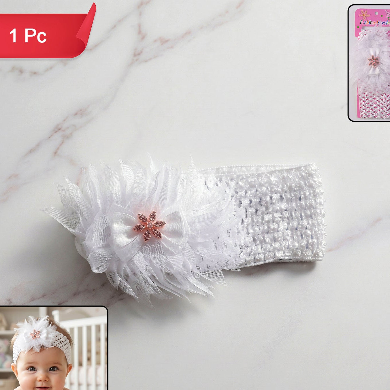 Cute Floral Baby Headband - Soft Elastic Hair Band for Girls (1 Pc) - Happy Price - Image 1