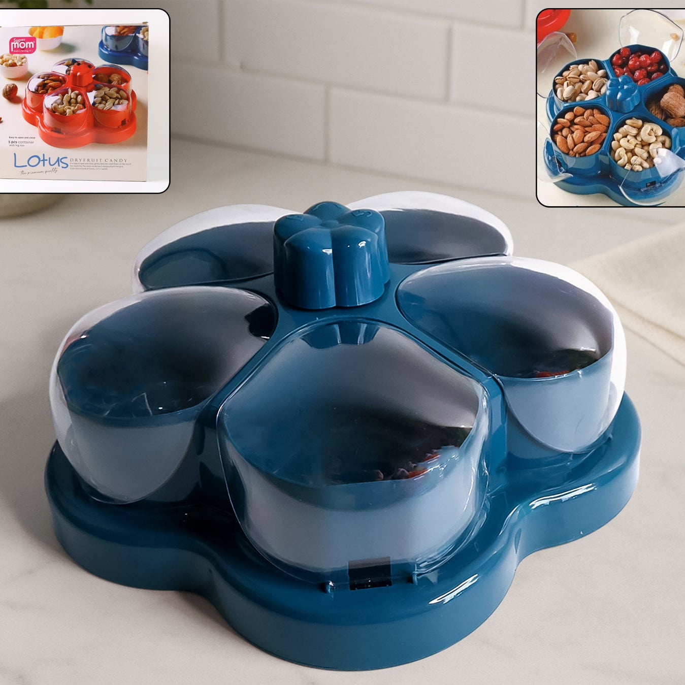 Lotus Shape Rotating Snack Organizer Box with Compartments (1 Pc) - Happy Price - Image 1