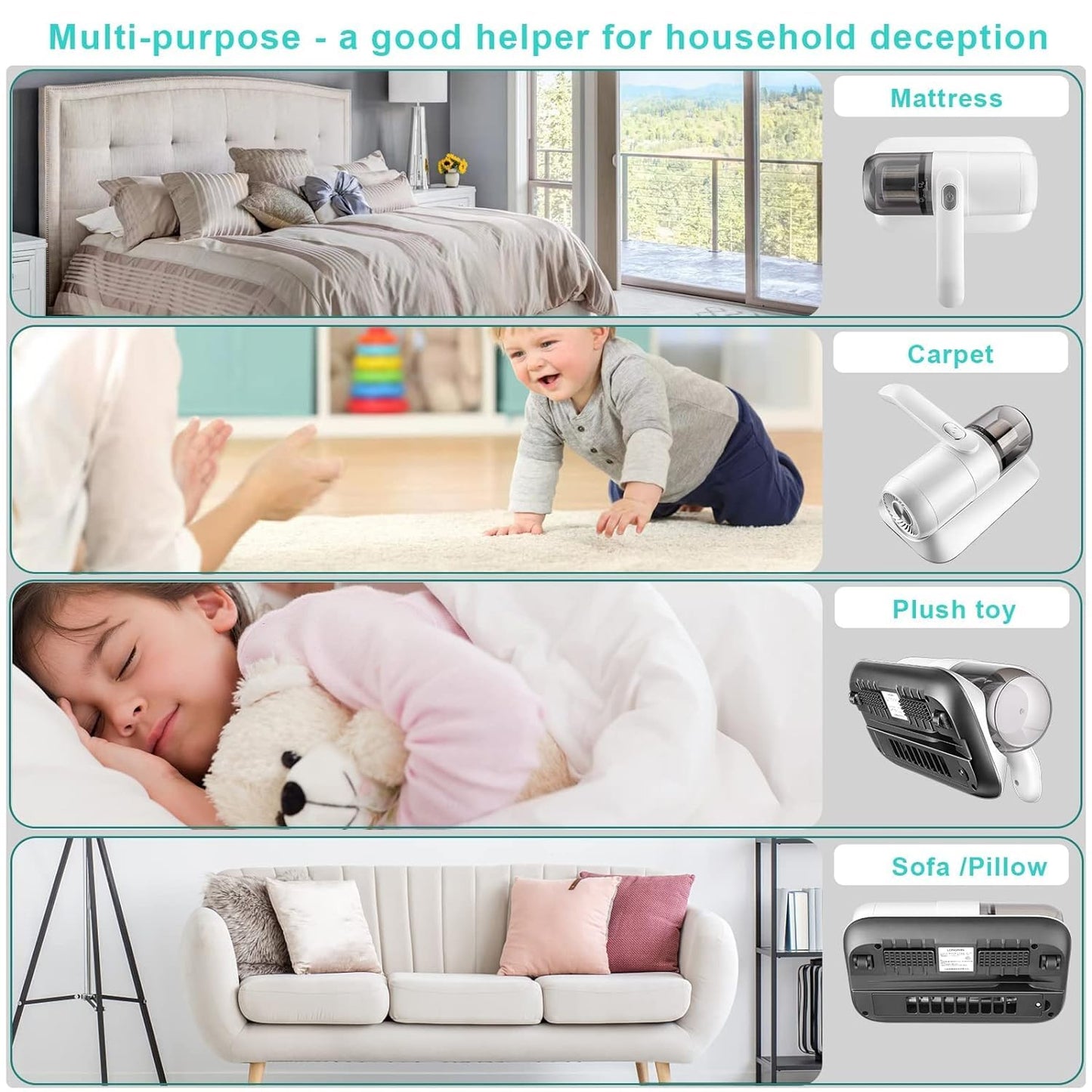 Powerful Suction Portable Handheld Vacuum Cleaner - Low Noise Vacuum Cleaner For Bed - Cordless Vacuum Cleaner For Car Seat Crevices Pillows Mattresses Sofas Wireless Anti Dust And Mite Cleaner - Happy Price - Image 4