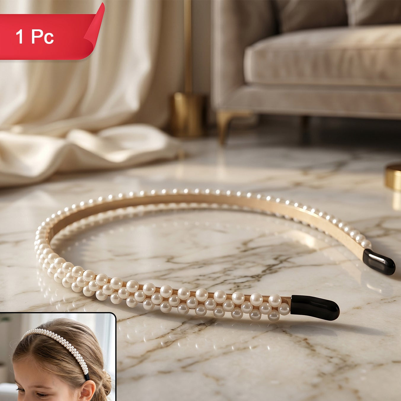 Premium Styling Pearl Embellished Stylish Hairband (1 Pc)