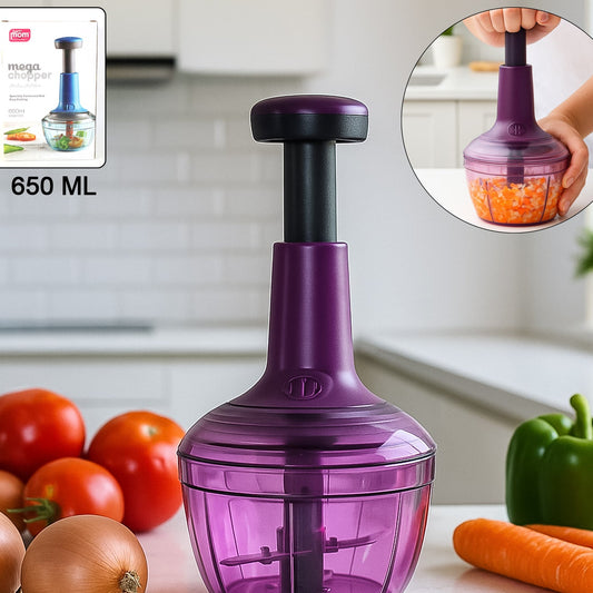 Manual Push Vegetable Chopper, 650 ML Capacity - Stainless Steel Blades (1 Pc) - Happy Price - Image 1
