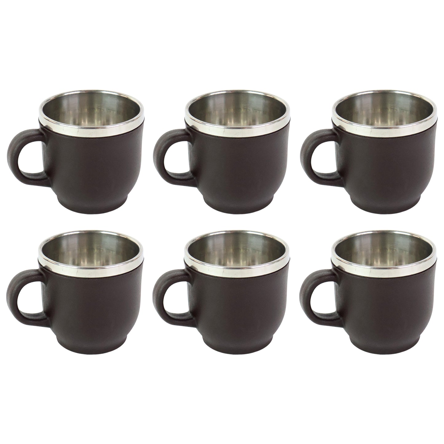Apex 6 Pc Double Wall Stainless Steel Cappuccino Mugs Set, 100 ML Each, Brown Finish - Happy Price - Image 2