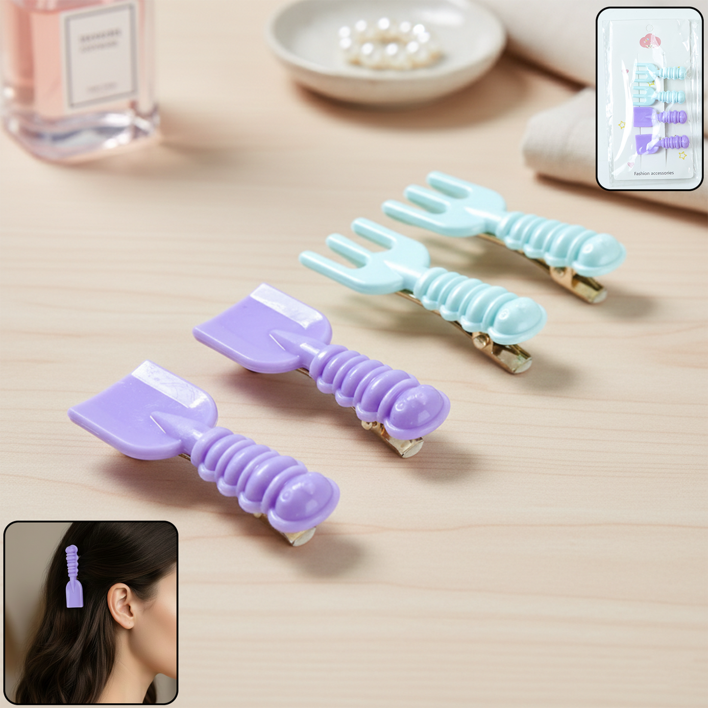 Cute Tool-Shape Decorative Hair Clips - 4 Pc Set for Girls & Women - Happy Price - Image 2