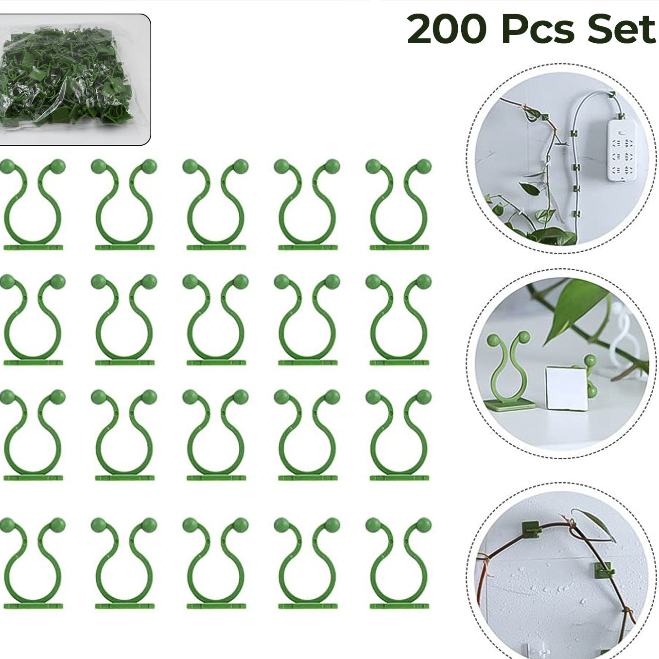 Plant Climbing Wall Fixture Clip Self-adhesive Hook (200 Pcs Set) - Happy Price - Image 1