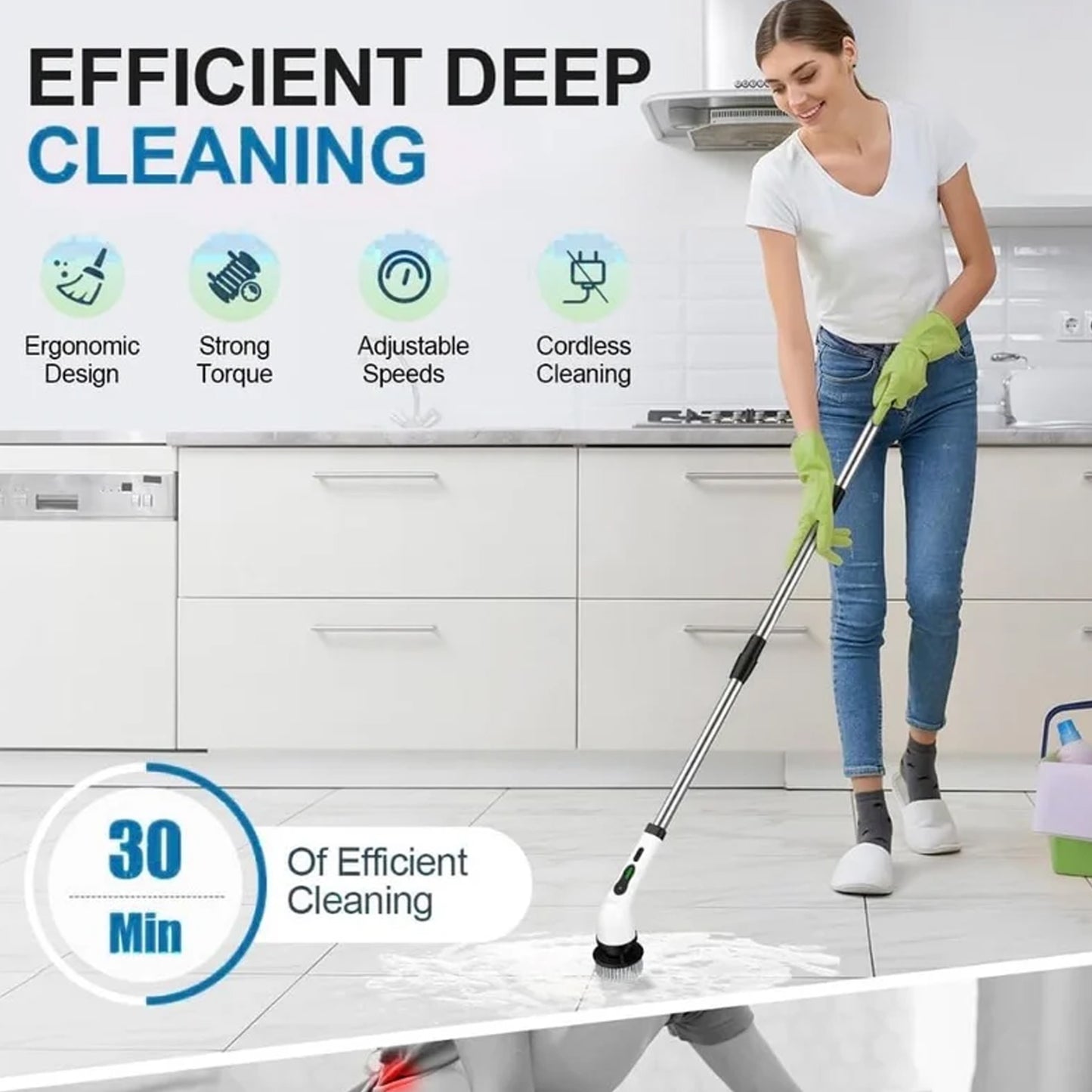 9-in-1 Electric Spin Scrubber Set with Extendable Handle & LCD Display - Happy Price - Image 5