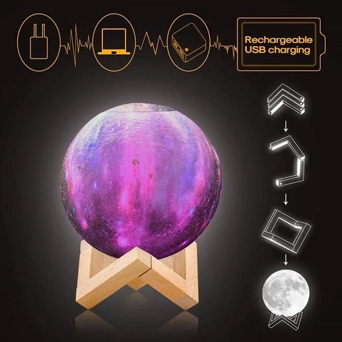 3d 2 In 1 Led Printed Moon Lamp  Aroma Diffuser (1 Pc) - Happy Price - Image 3