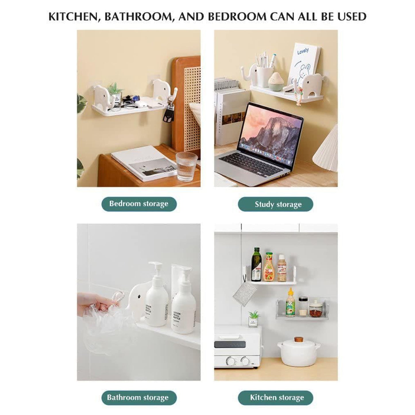 Multifunctional  Elephant Shaped Storage Shelf No Punching Wall Mounted Mini Storage Rack Creative Cute Elephant Shelf Organizer For Kitchen Bathroom Bedroom Study - Happy Price - Image 5
