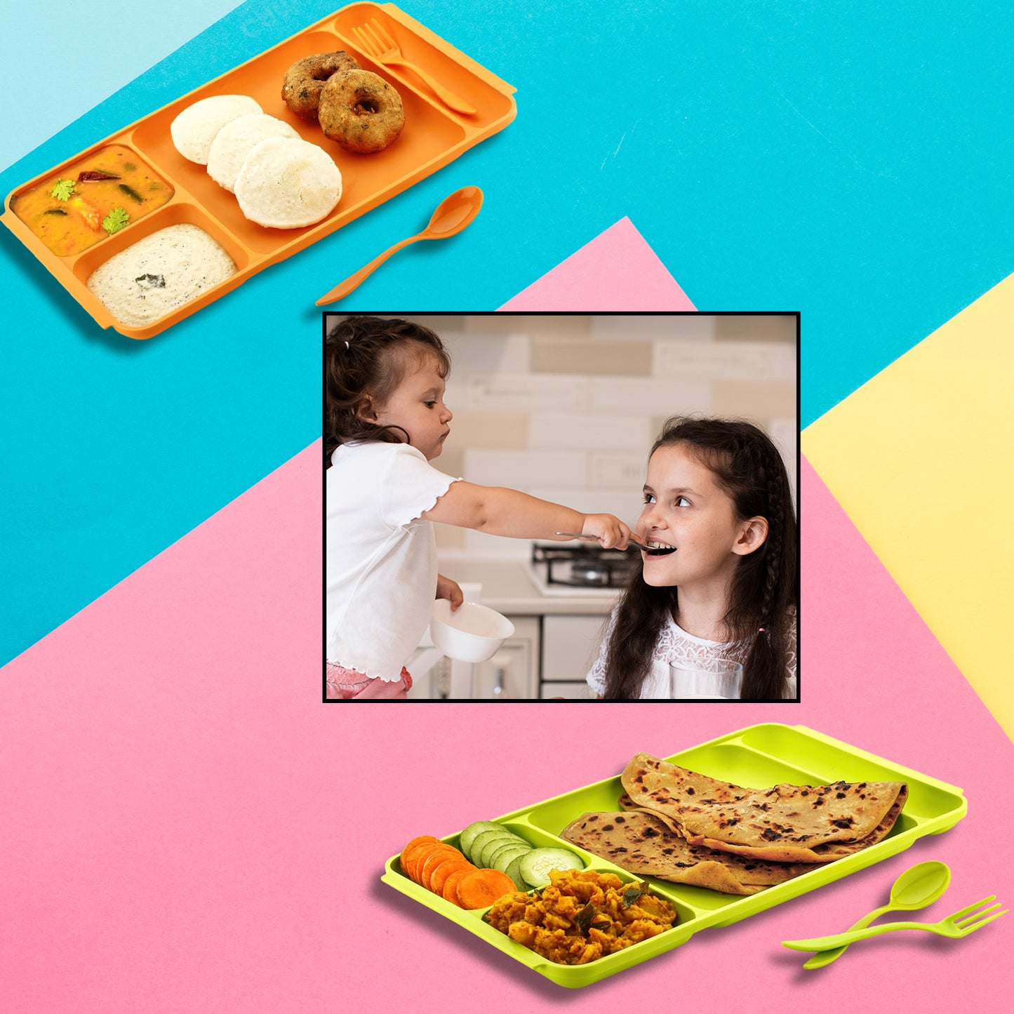 4compartment Dish With Spoon And Fork(1 Dish Set With 1spoon And 1fork) Dinner Plate Plastic Compartment Plate Pav Bhaji Plate 4-compartments Divided Plastic Food Plate. - Happy Price - Image 7