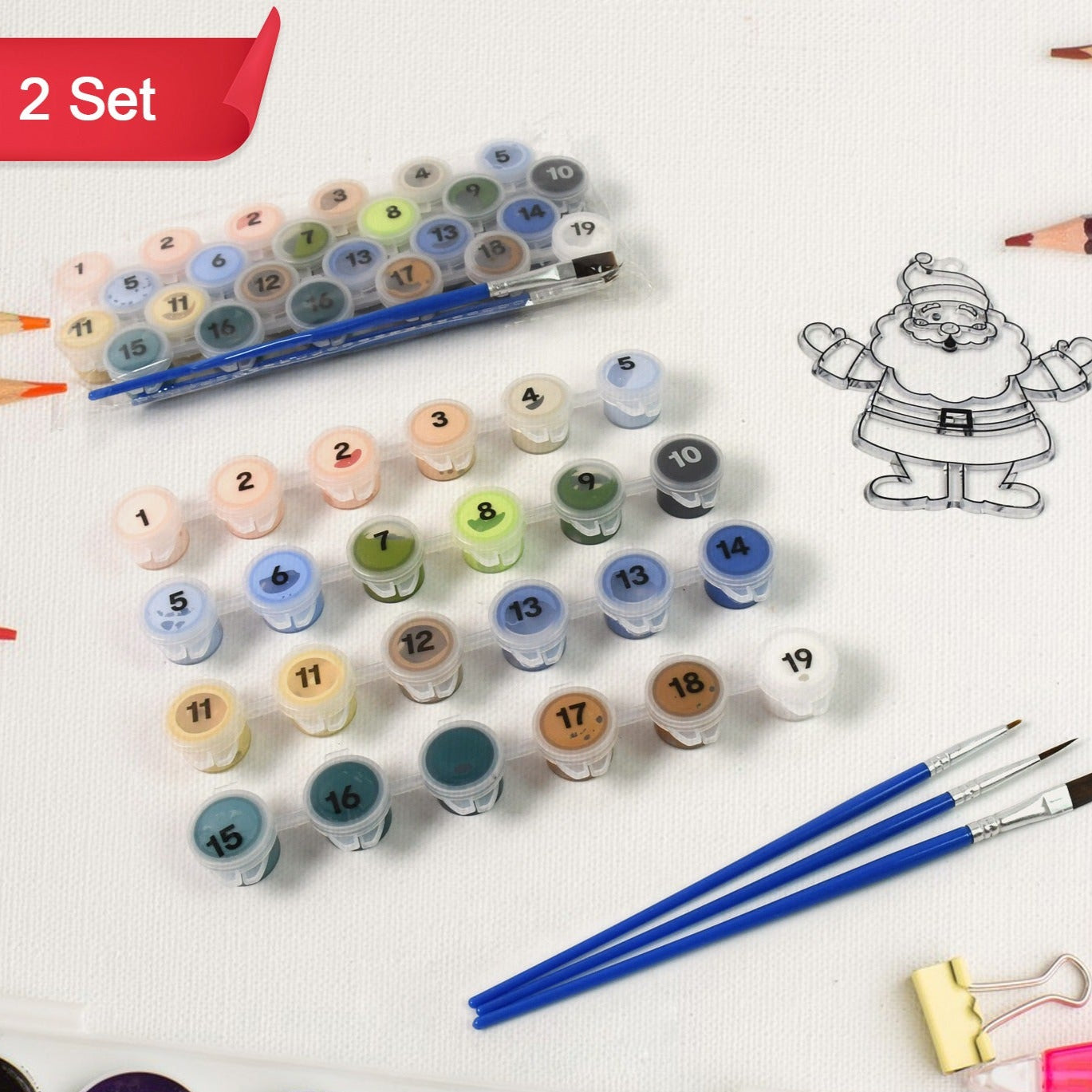Paint By Number Kits 2 Set 19 Number Color 6 Paint Brushes (2 Set) - Happy Price - Image 1