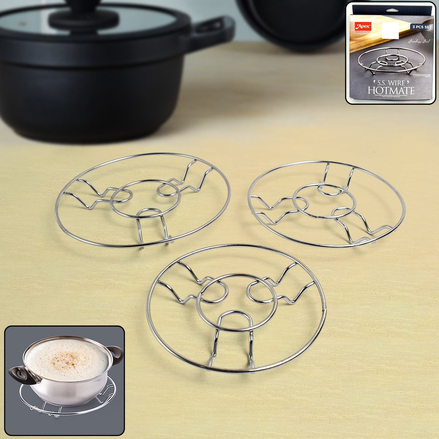Apex Stainless Steel Wire Hotmate Trivet Stand Set Of 3 - Happy Price - Image 2