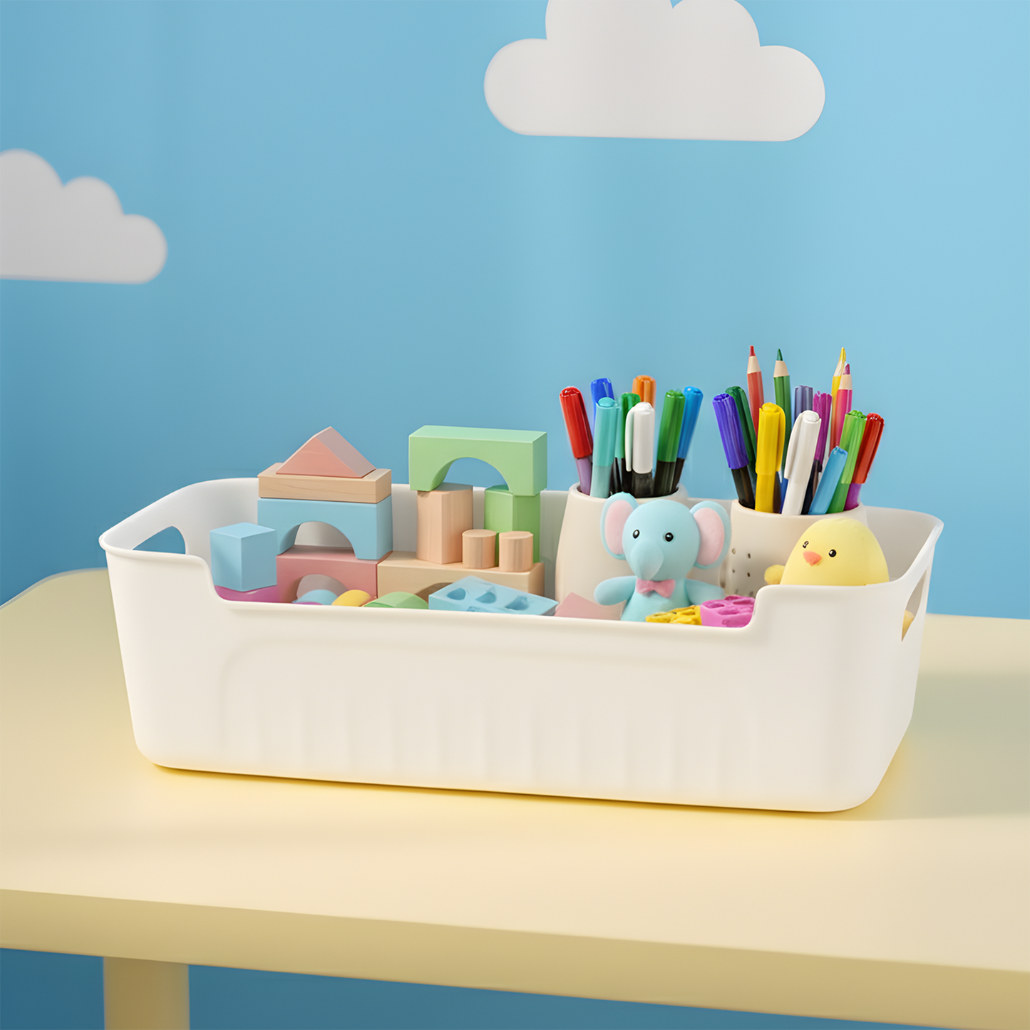 Set of 4 White Plastic Storage Baskets with Handles - Happy Price - Image 3