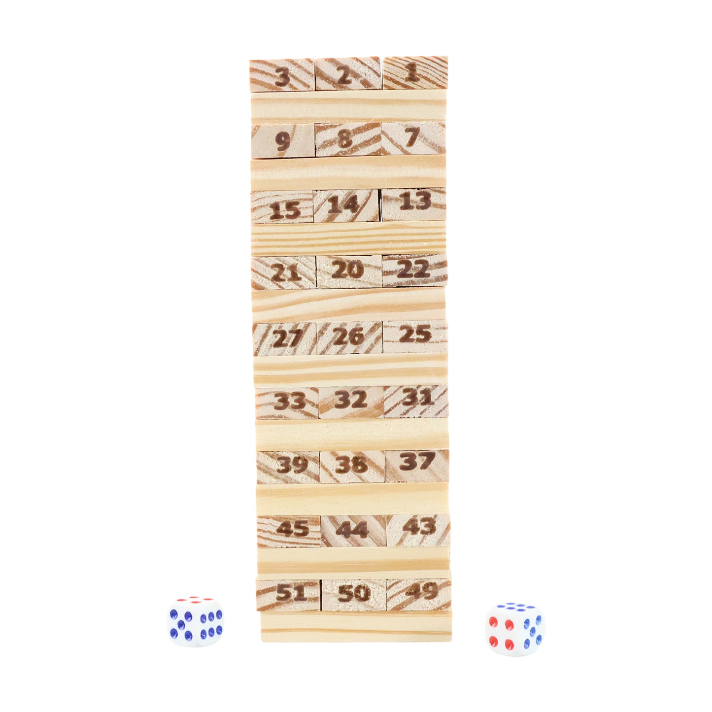 54 Pcs Wooden Tumbling Tower Game - Numbered Blocks & Dice for Family Fun - Happy Price - Image 2