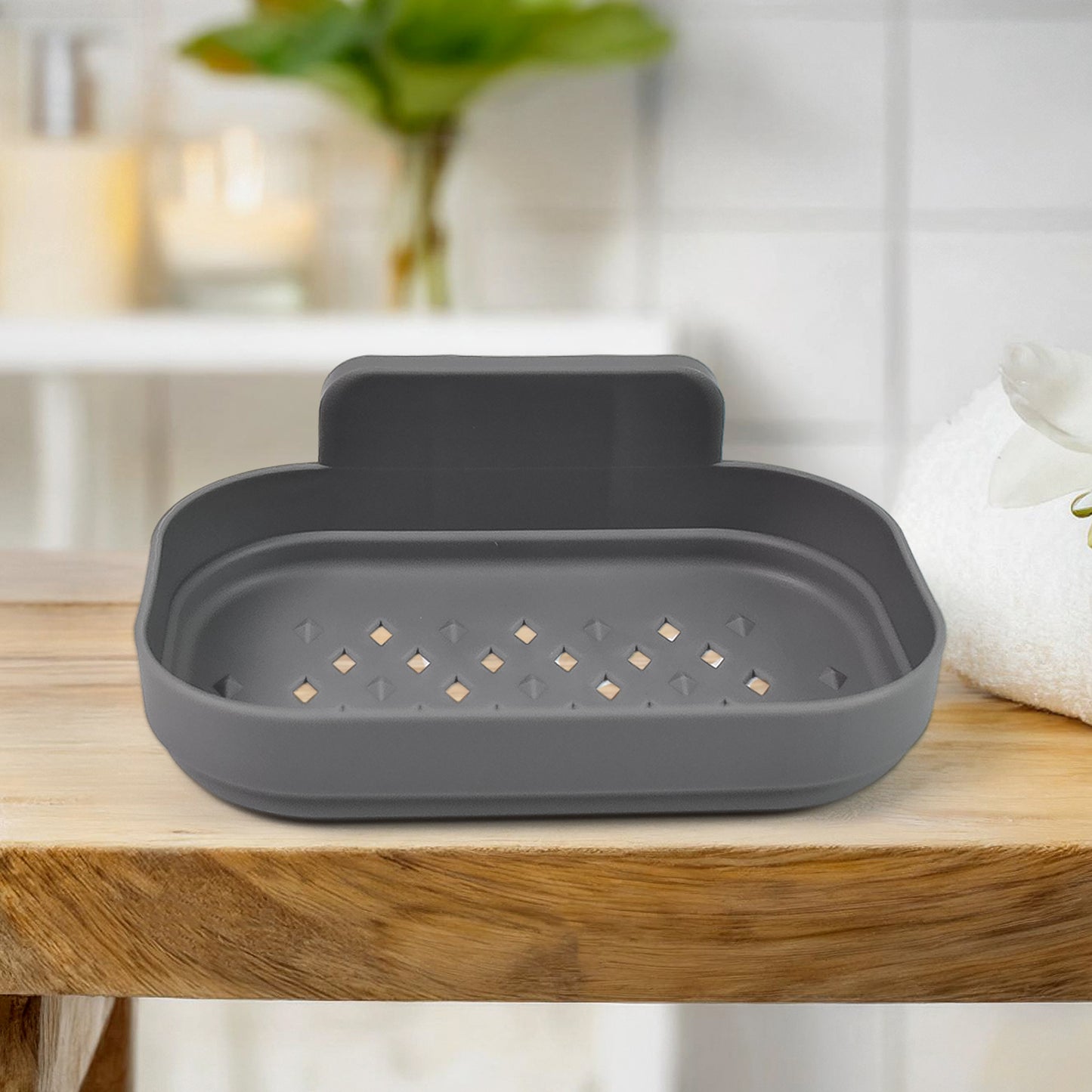 Plastic Soap Dish Holder For Bathroom Shower Wall Mounted Self Adhesive (1 Pc) - Happy Price - Image 3