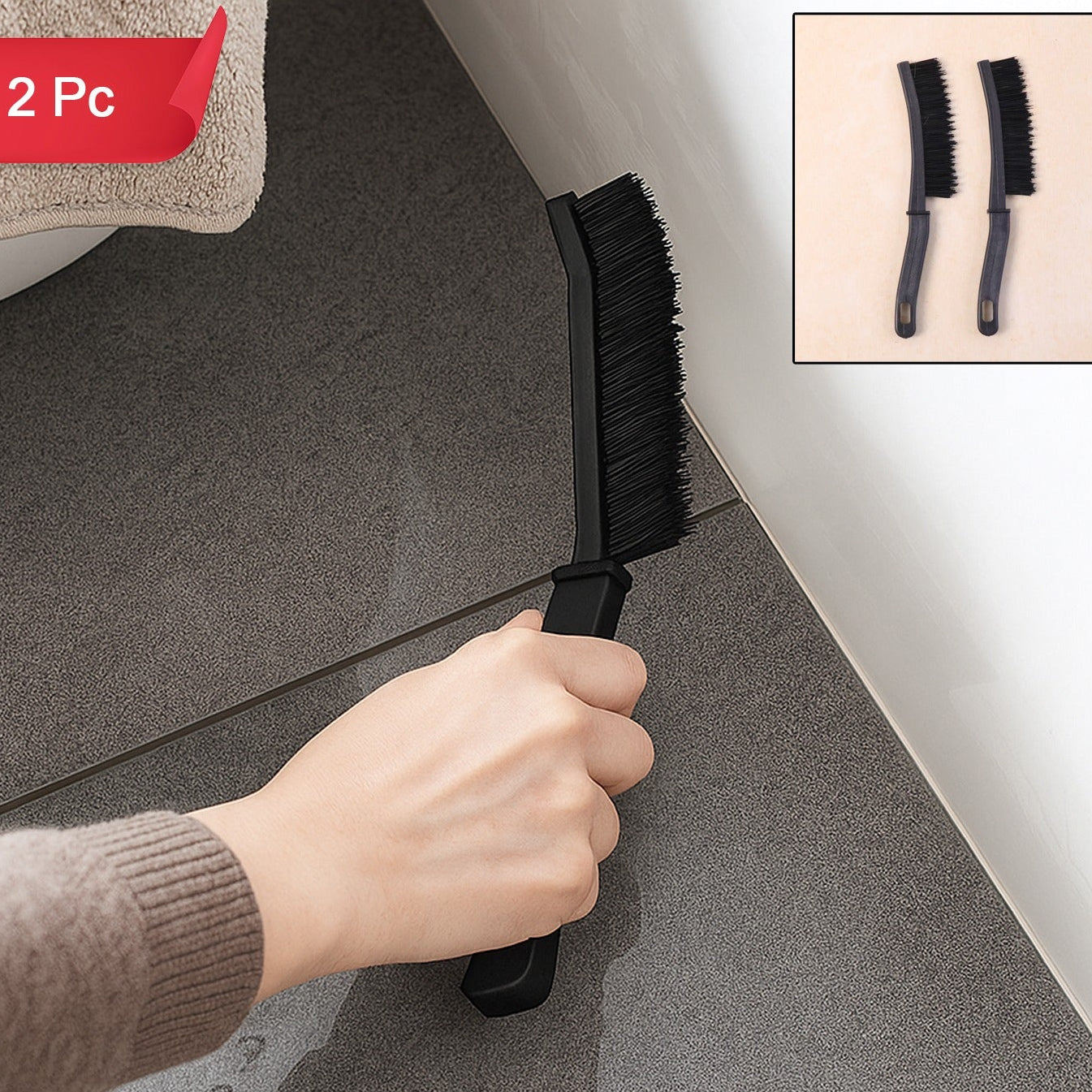 2 Pc Long Handle Corner Cleaning Brush Set for Grout & Edges - Happy Price - Image 1
