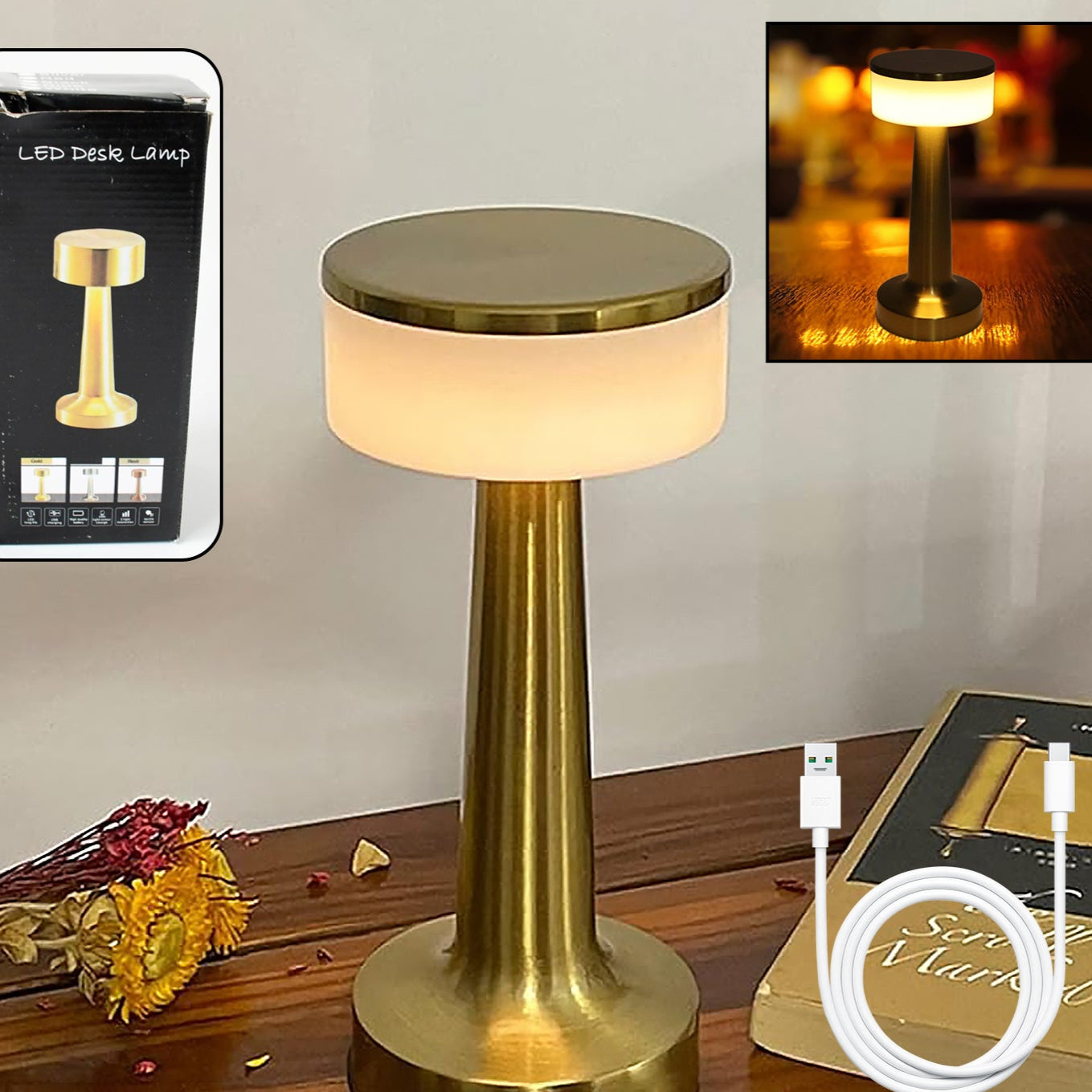 Led Lamp With Touch Control  Decorative Desk Lamp Portable Metal Led Table Lamp Usb Rechargeable 3 Color 3 Levels Brightness Dimmable Eye Protection Modern Lamp For Home Decor Party Kids Room Bedroom (1 Pc) - Happy Price - Image 1
