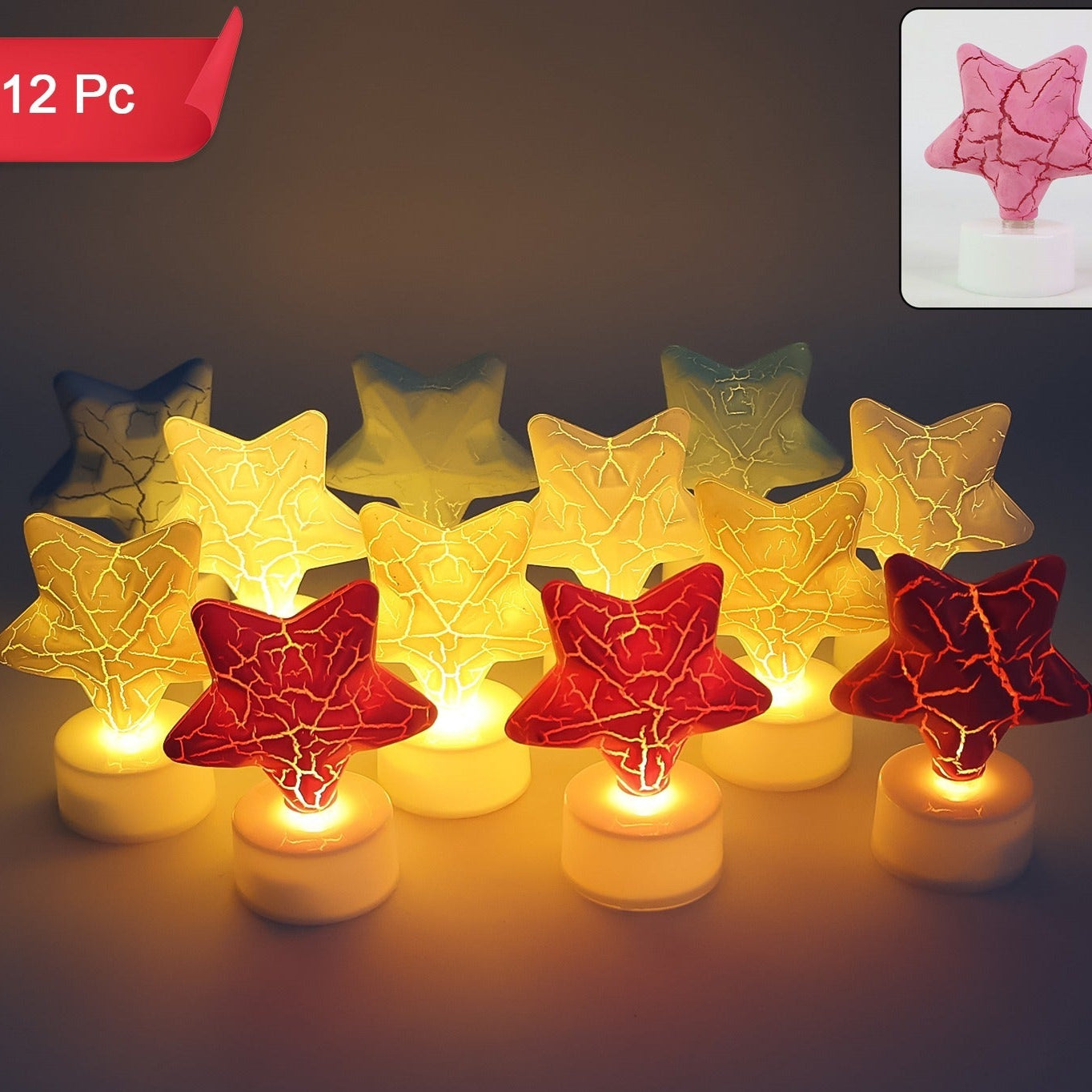 Star Shape Decorative LED Tealight Candles - 12 Pc Set - Happy Price - Image 1