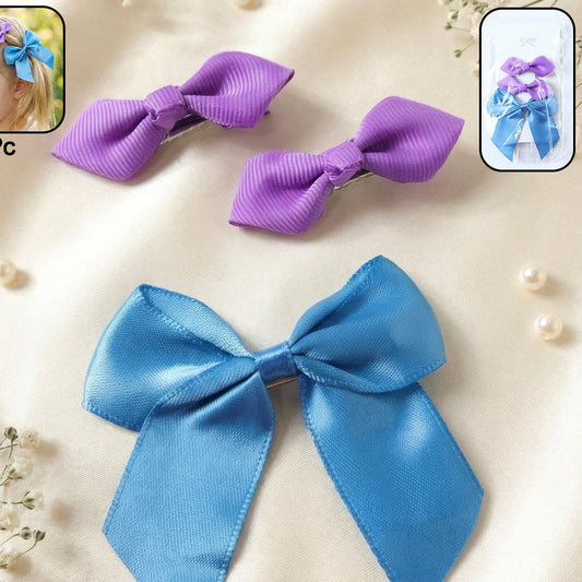 Satin Ribbon Bow Hair Clips for Girls - Set of 3 - Happy Price - Image 1