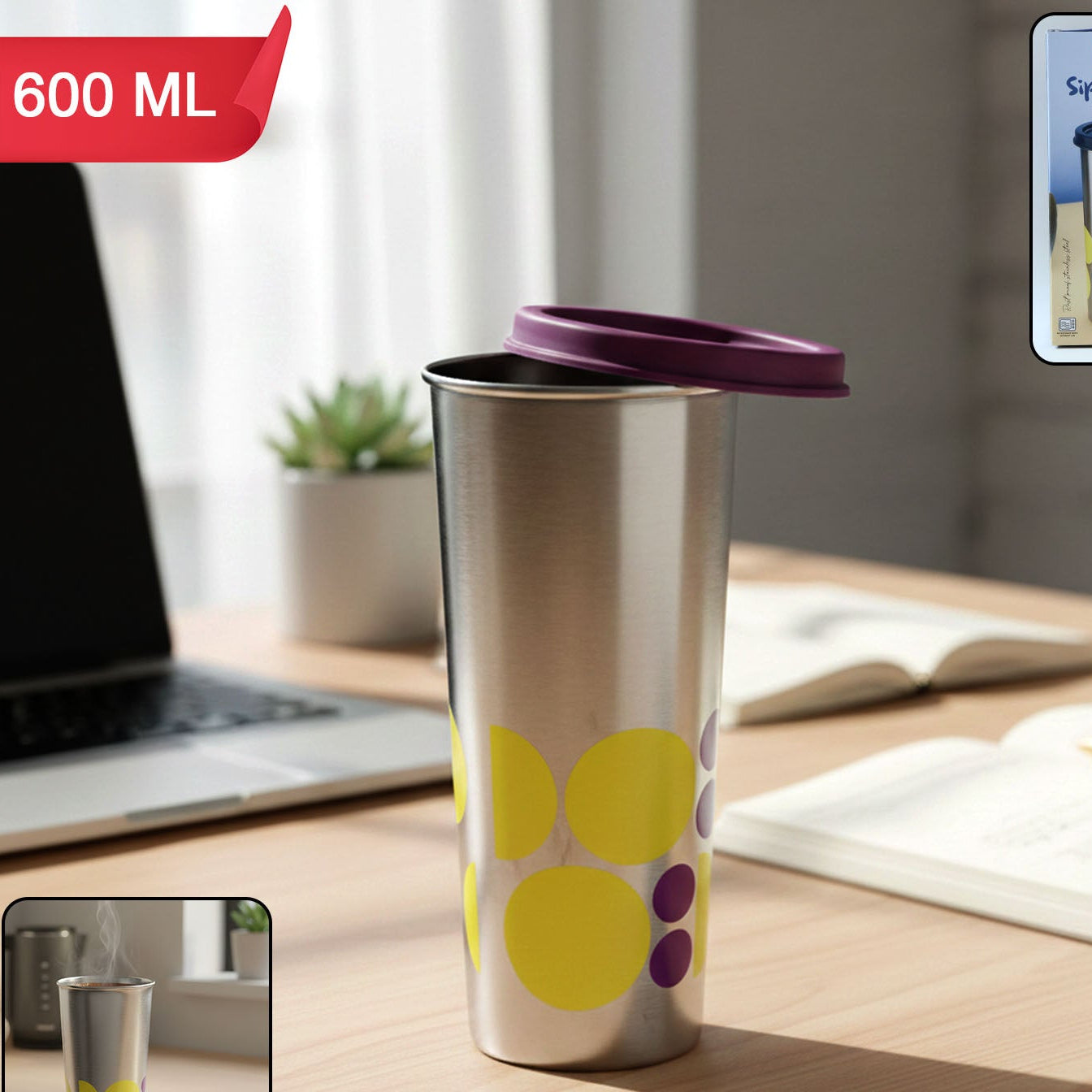 Happyprice 600 ML Stainless Steel Printed Travel Tumbler with Lid - 1 Pc - Happy Price - Image 1