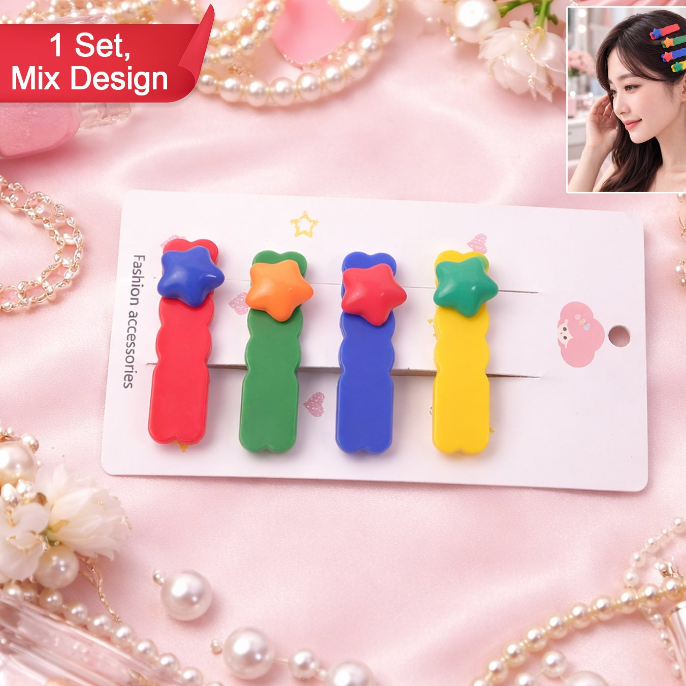 Cute Stylish Design Hair Clips Set (1 Set Mix Design)