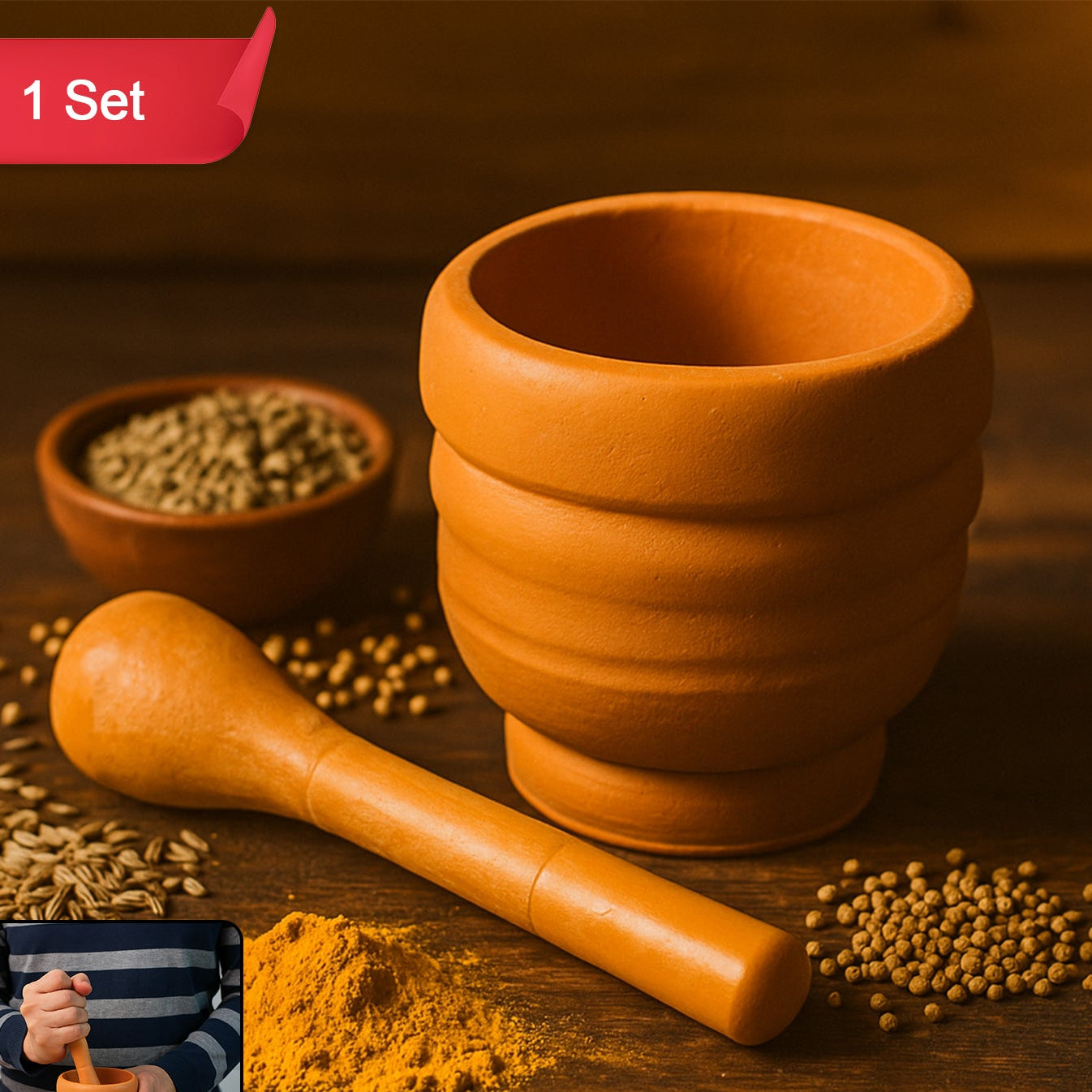 Durable Plastic Mortar and Pestle Set - BPA-Free Okhli for Spices & Herbs - Happy Price - Image 1